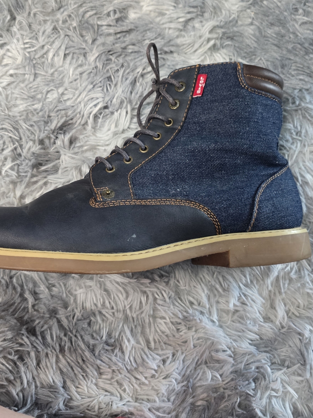 Levi's Men's Navy Denim and Leather Lace-Up Boots, Size 13 - Picture 3 of 9